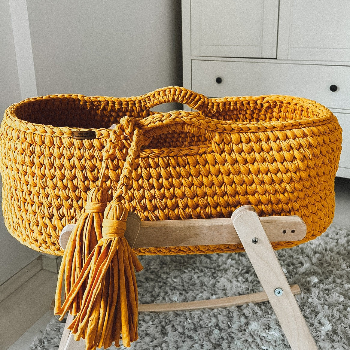 Angel Hand-Knitted Baby Bassinet - Mustard