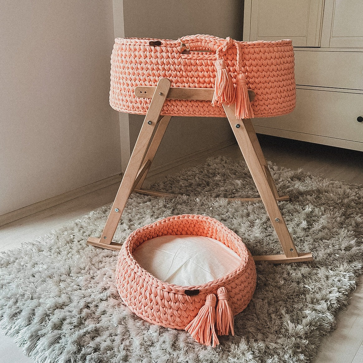 Angel Hand-Knitted Baby Bassinet - Salmon