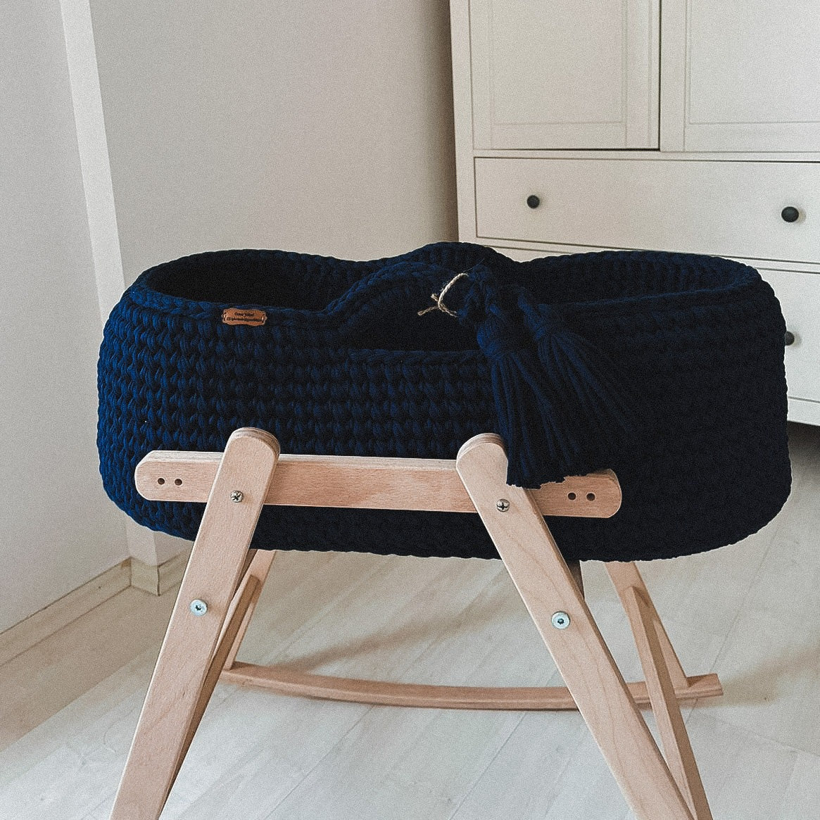 Angel Hand-Knitted Baby Bassinet - Navy