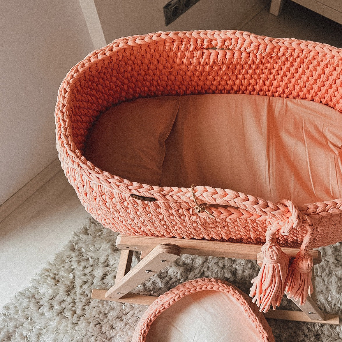 Angel Hand-Knitted Baby Bassinet - Salmon