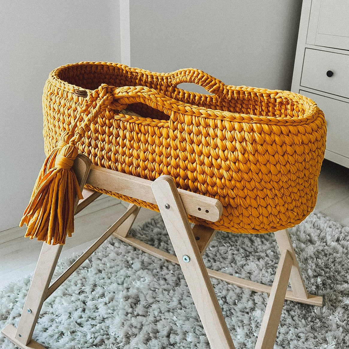 Angel Hand-Knitted Baby Bassinet - Mustard