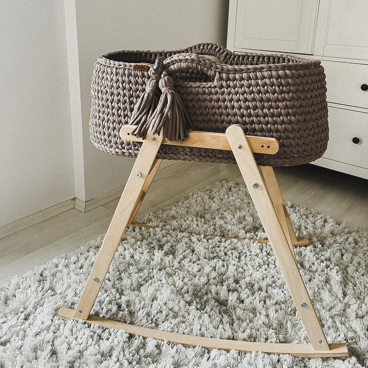 Angel Hand-Knitted Baby Bassinet - Light Brown