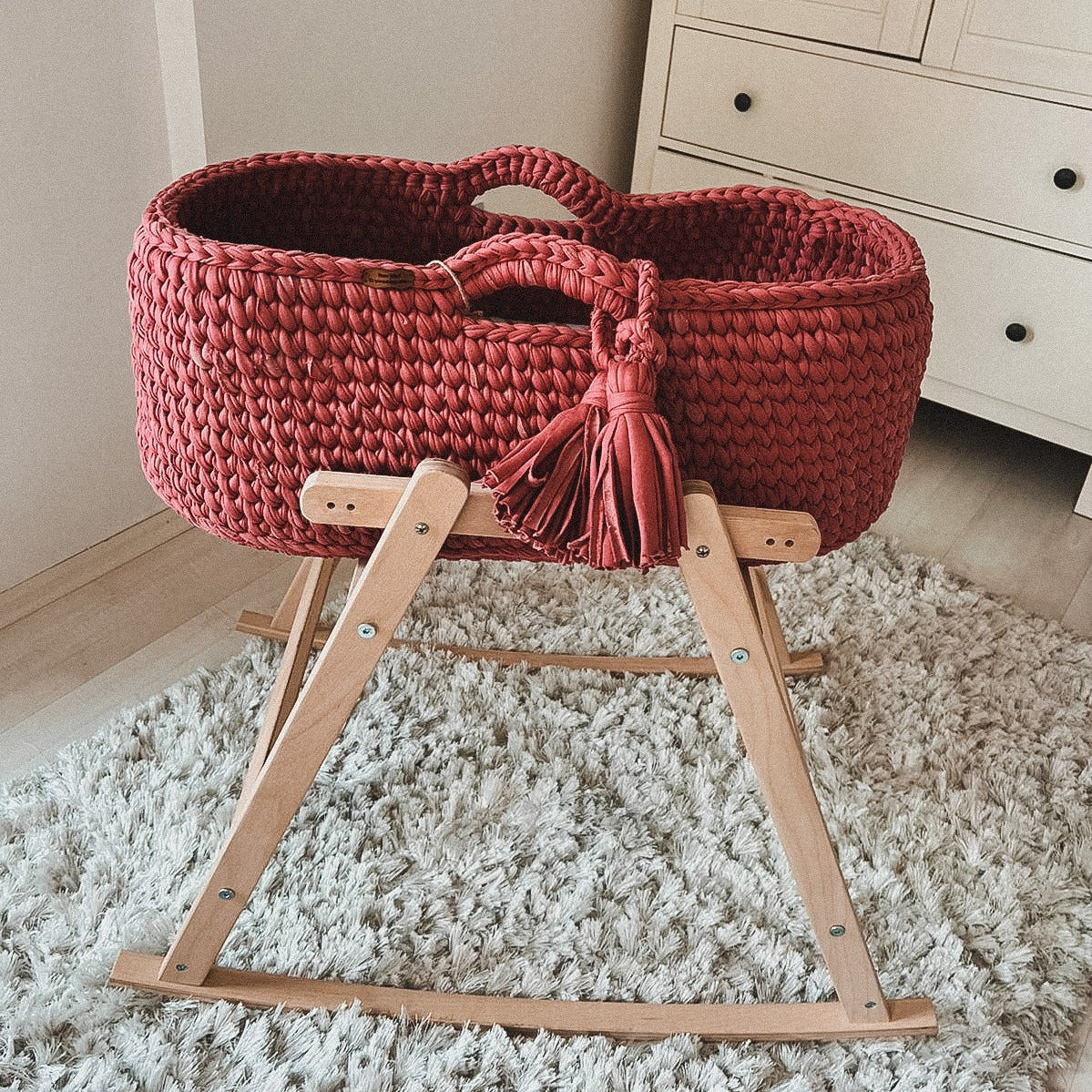 Angel Hand-Knitted Baby Bassinet - Cherry