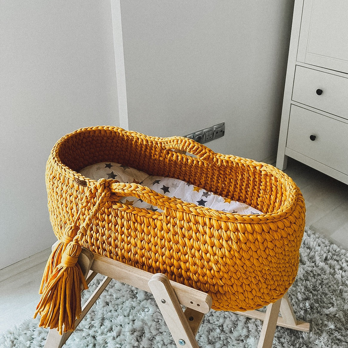 Angel Hand-Knitted Baby Bassinet - Mustard