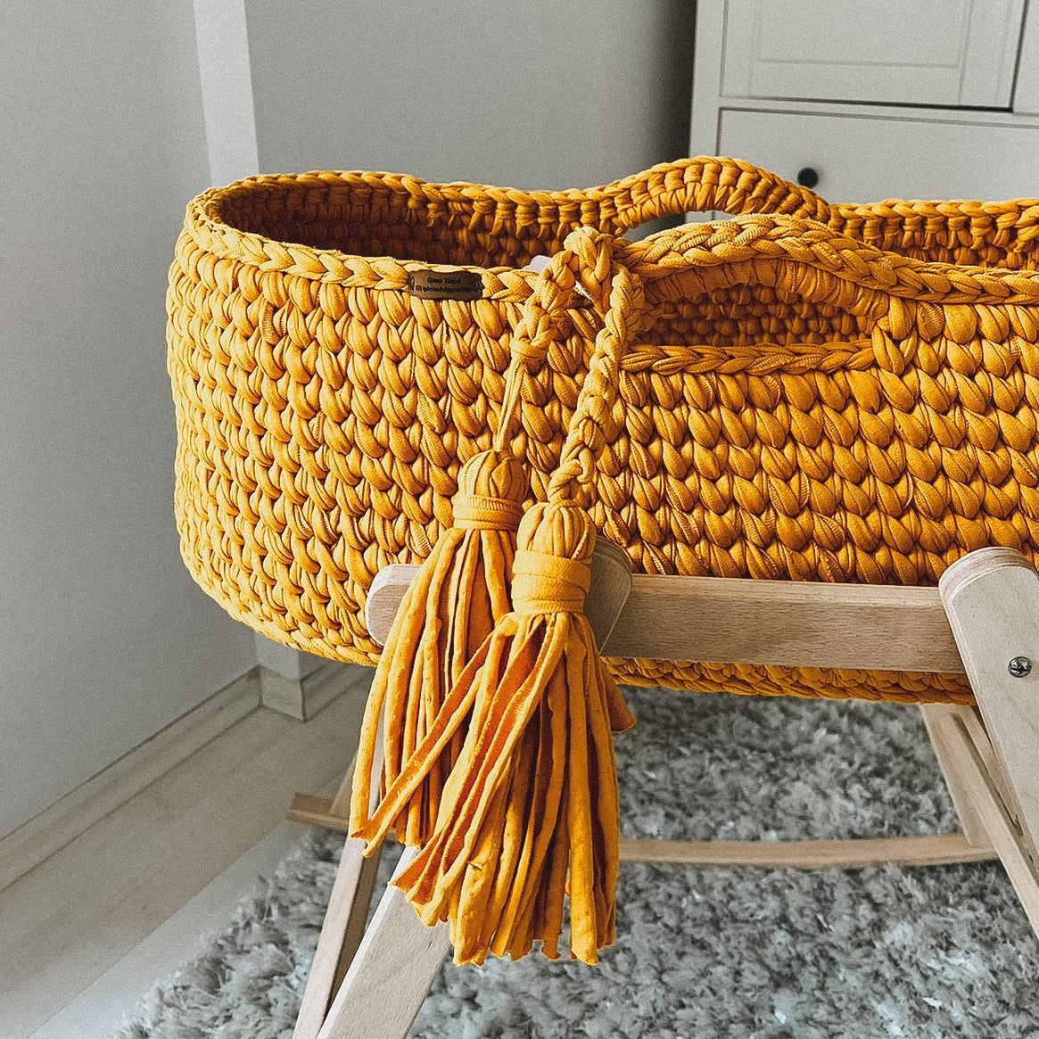 Angel Hand-Knitted Baby Bassinet - Mustard