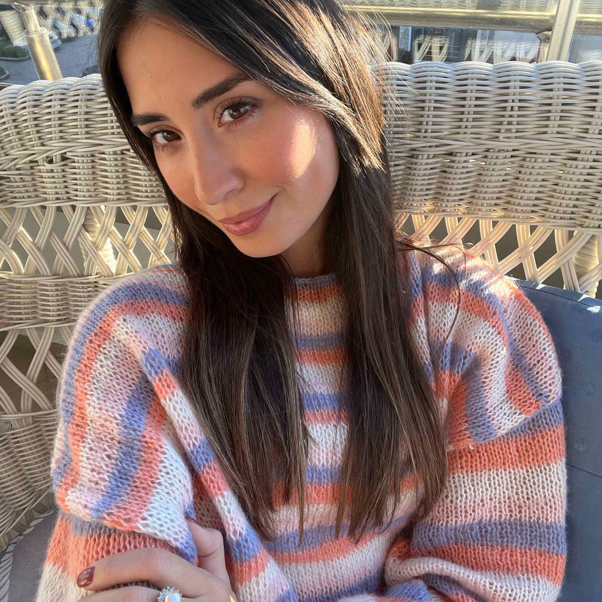 Amber Mohair Stripe Sweater - Peach / Lilac