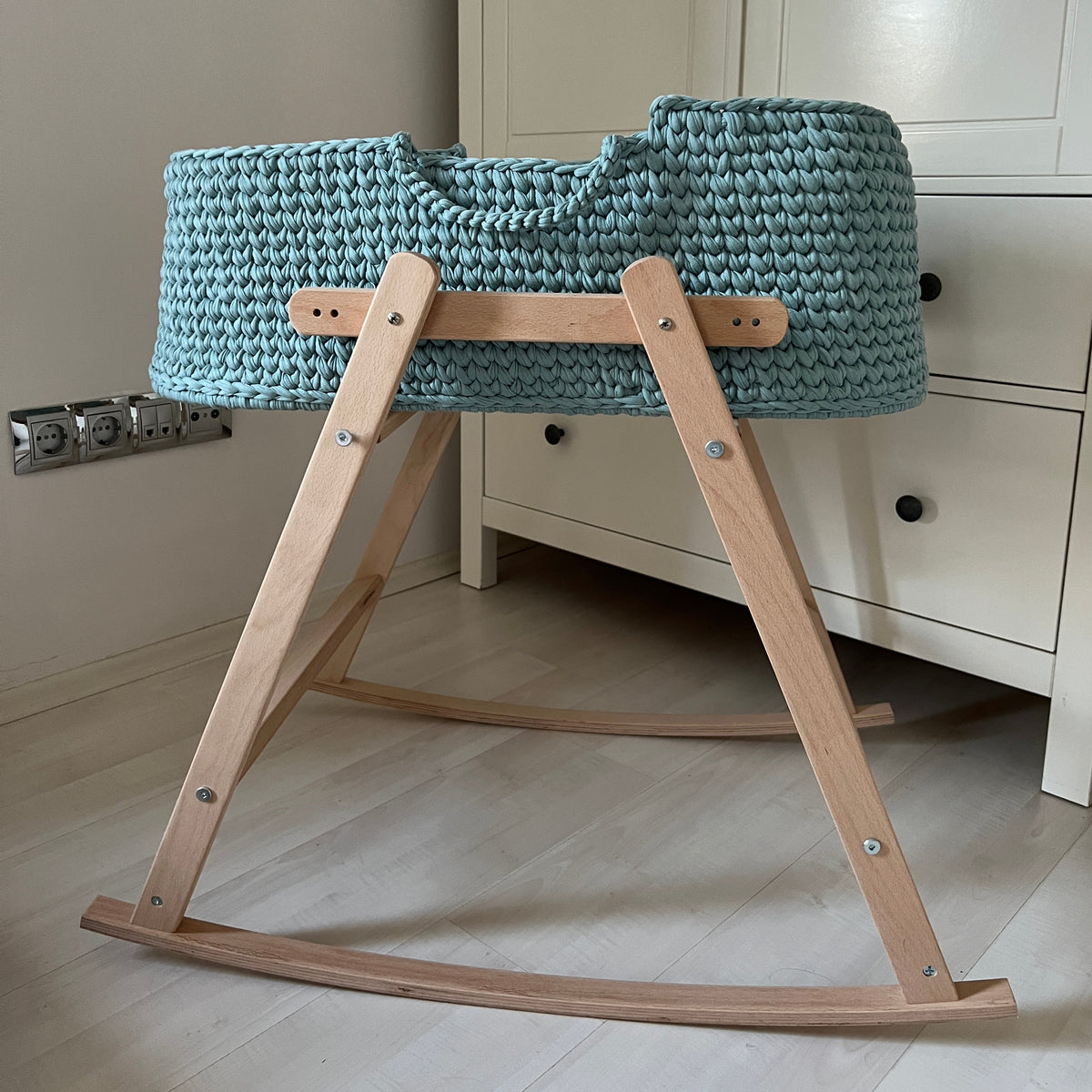 Angel Hand-Knitted Baby Bassinet - Steel Blue