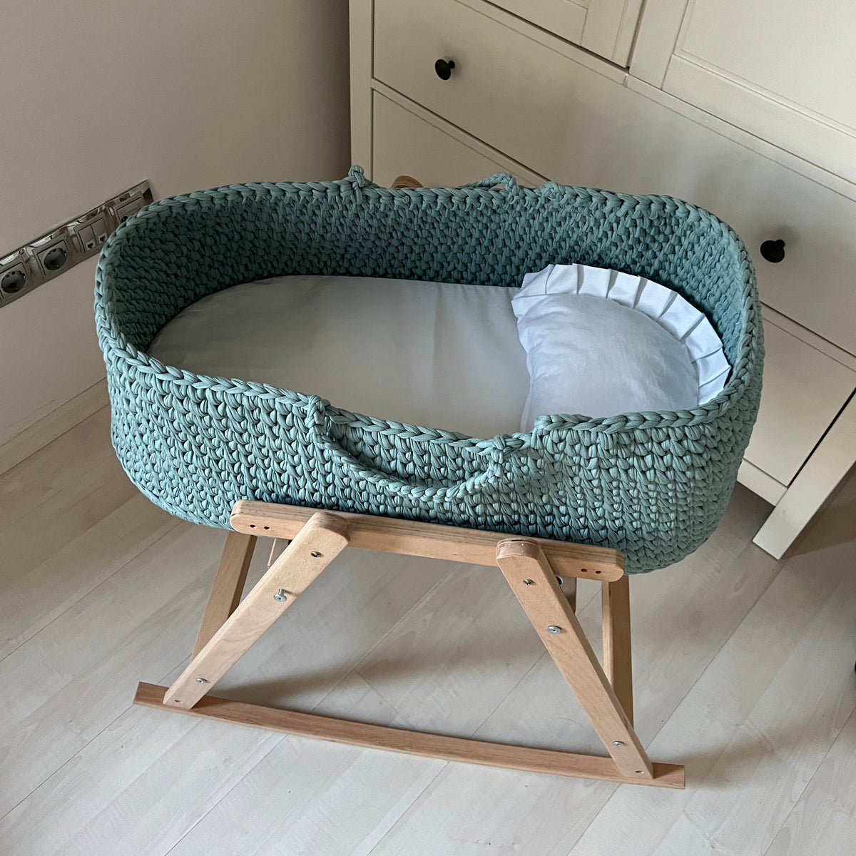 Angel Hand-Knitted Baby Bassinet - Steel Blue