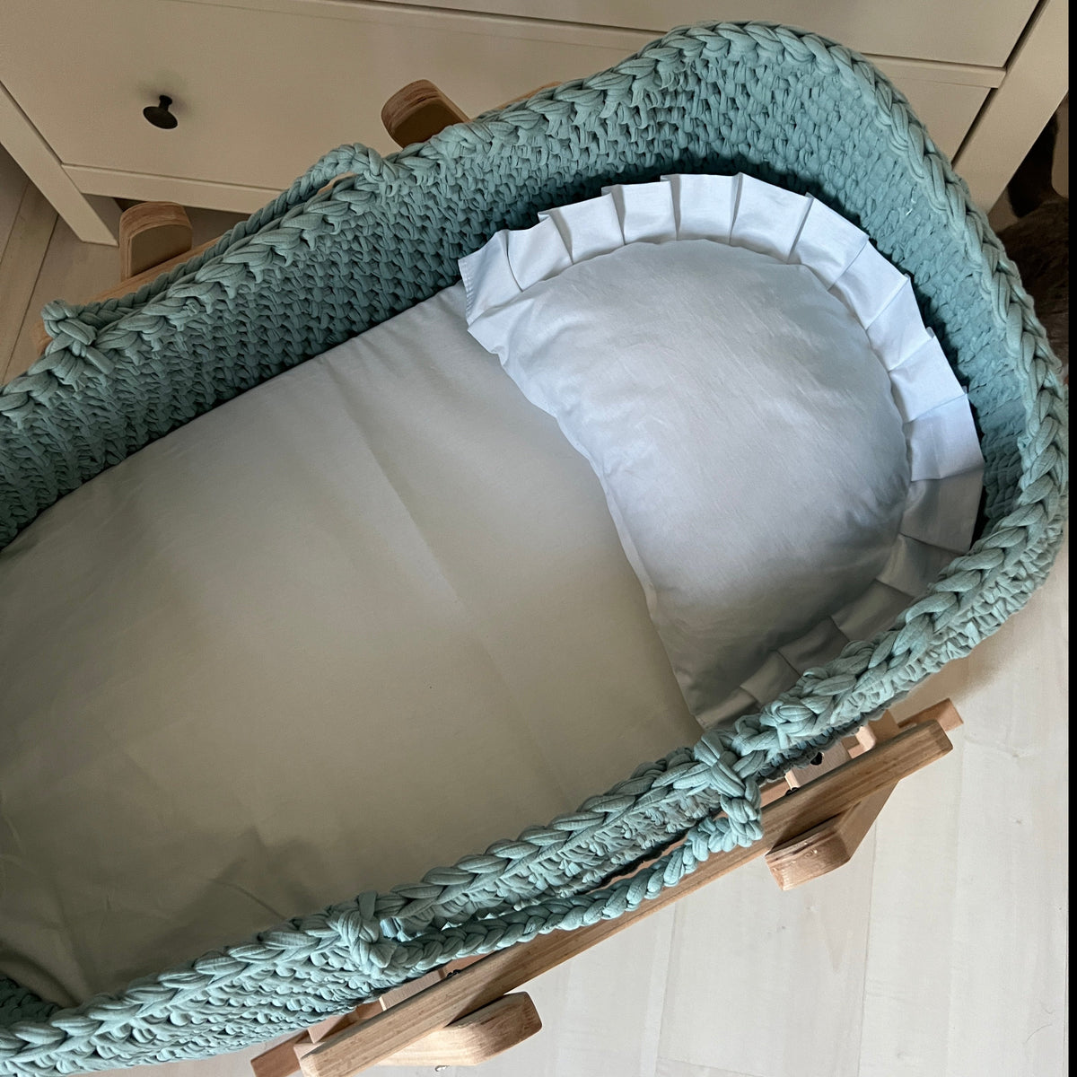 Angel Hand-Knitted Baby Bassinet - Steel Blue