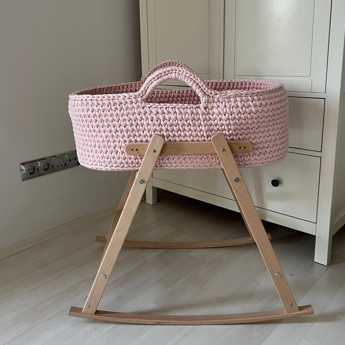 Angel Hand-Knitted Baby Bassinet - Pastel Pink