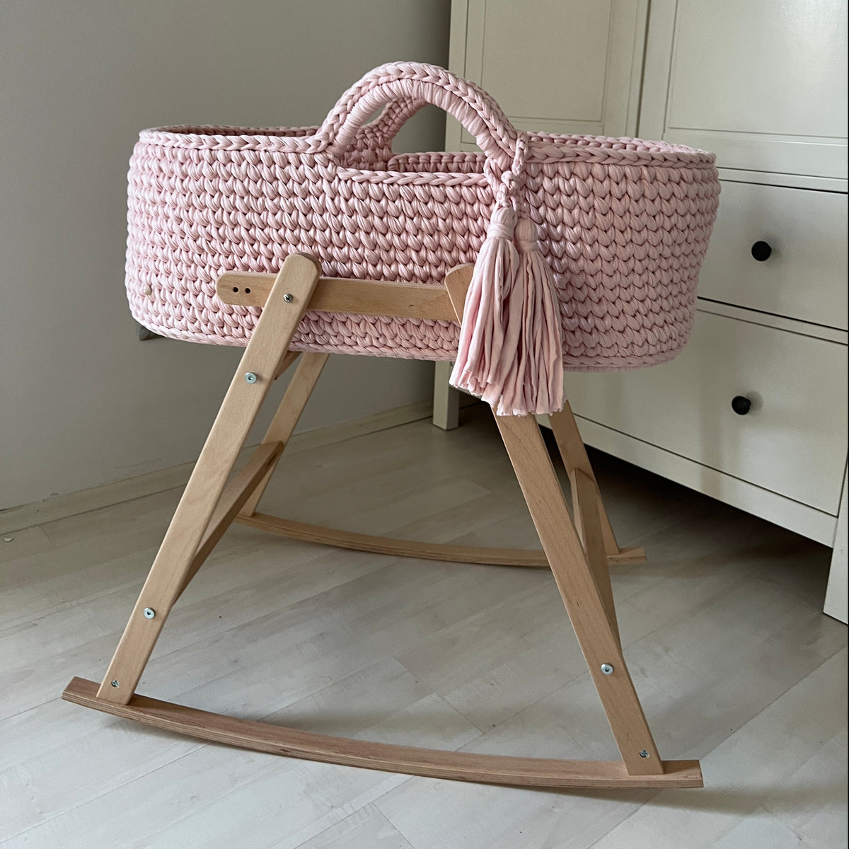 Angel Hand-Knitted Baby Bassinet - Pastel Pink