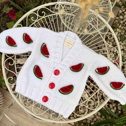 Watermelon Baby Cardigan - White