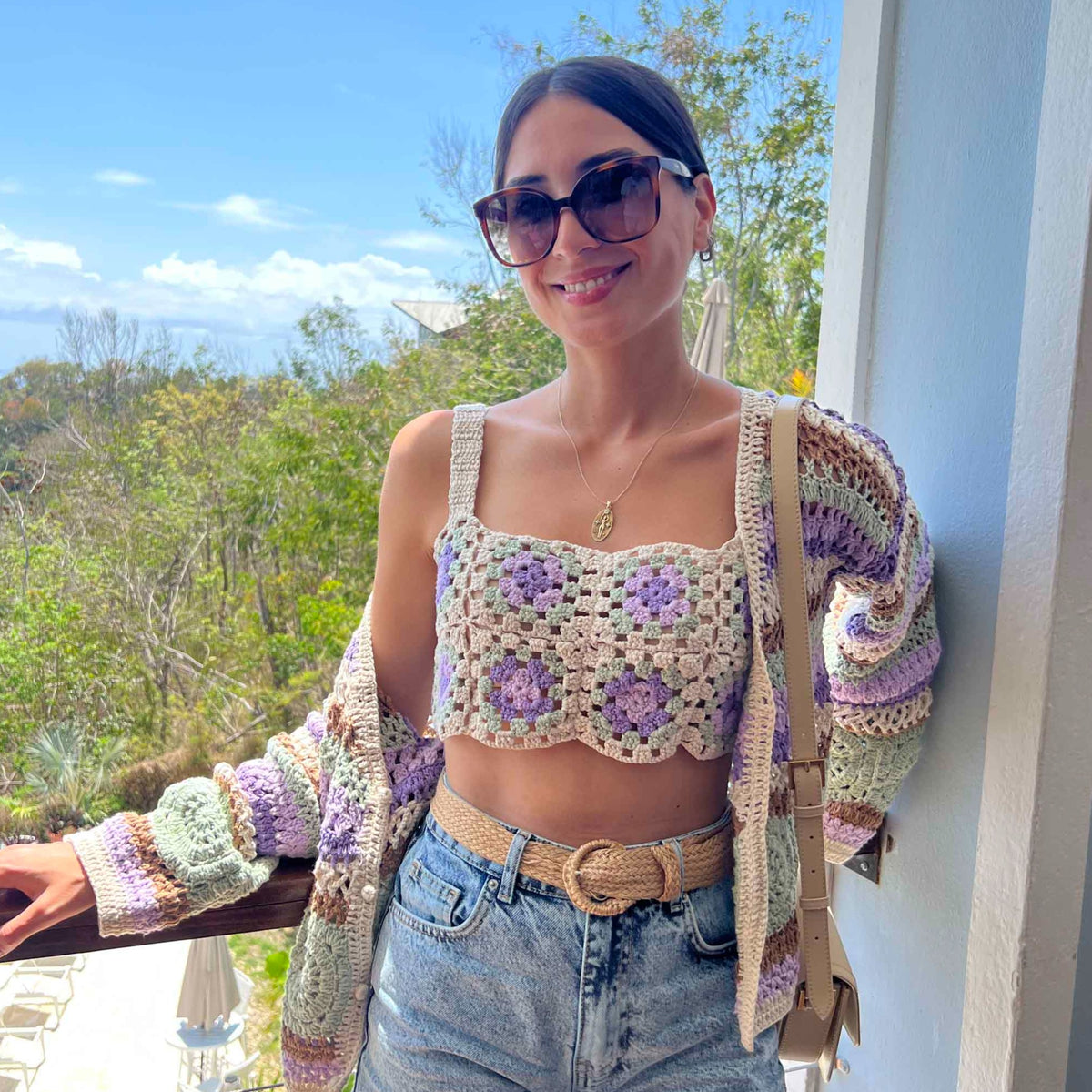 Mauve Crochet Crop Top - Beige / Sage / Lilac