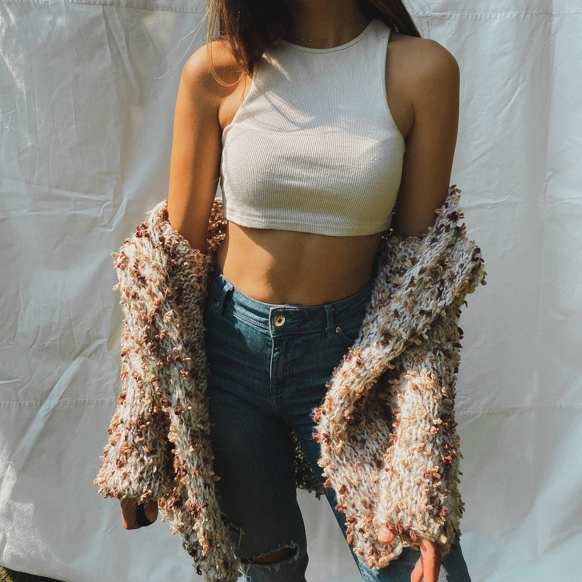 Issa Pom Pom Cardigan - Beige / Multi