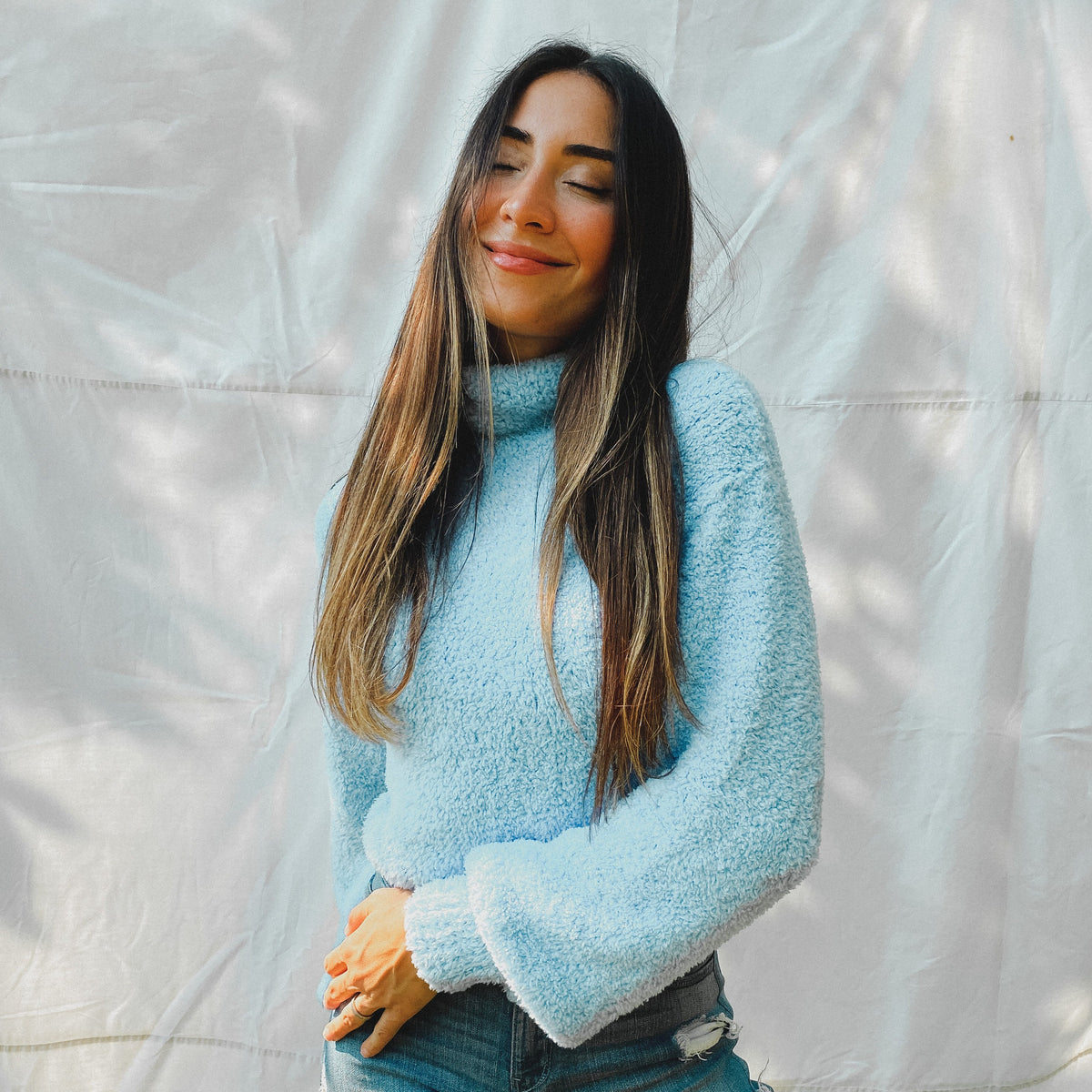 Emma Turtle Neck Sweater - Baby Blue