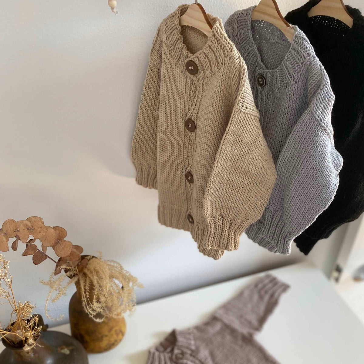 Kai Cotton Baby Cardigan - Sand / Brown / Black