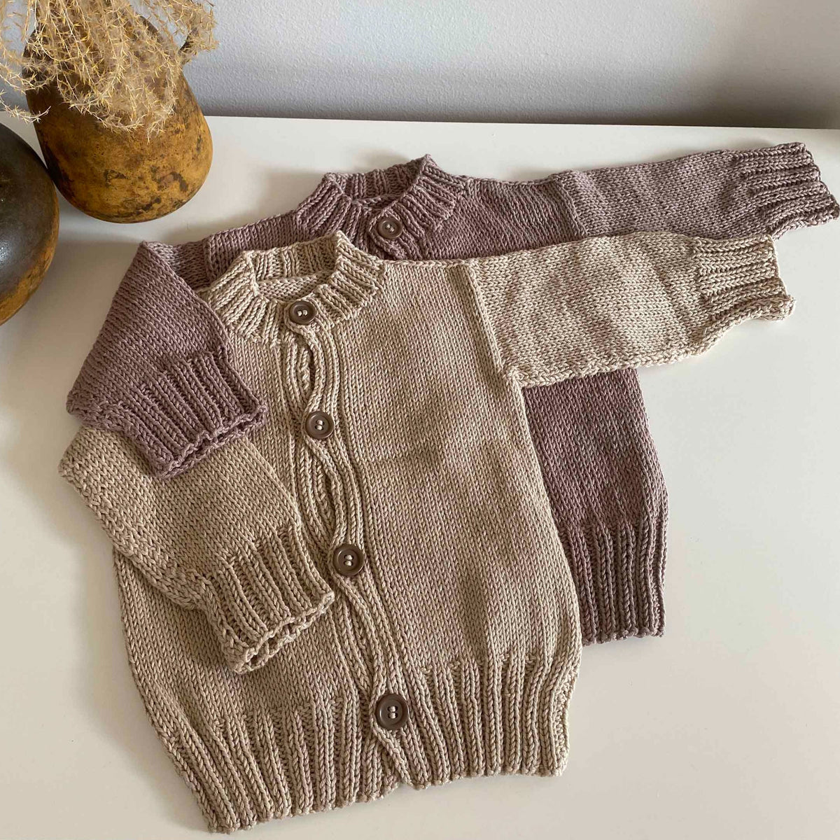 Kai Cotton Baby Cardigan - Sand / Brown / Black