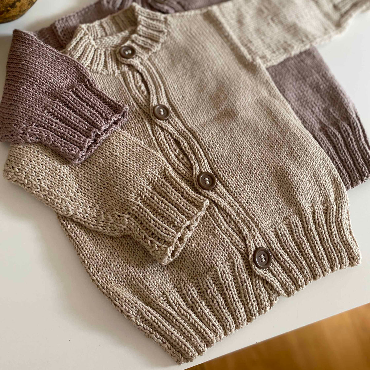 Kai Cotton Baby Cardigan - Sand / Brown / Black