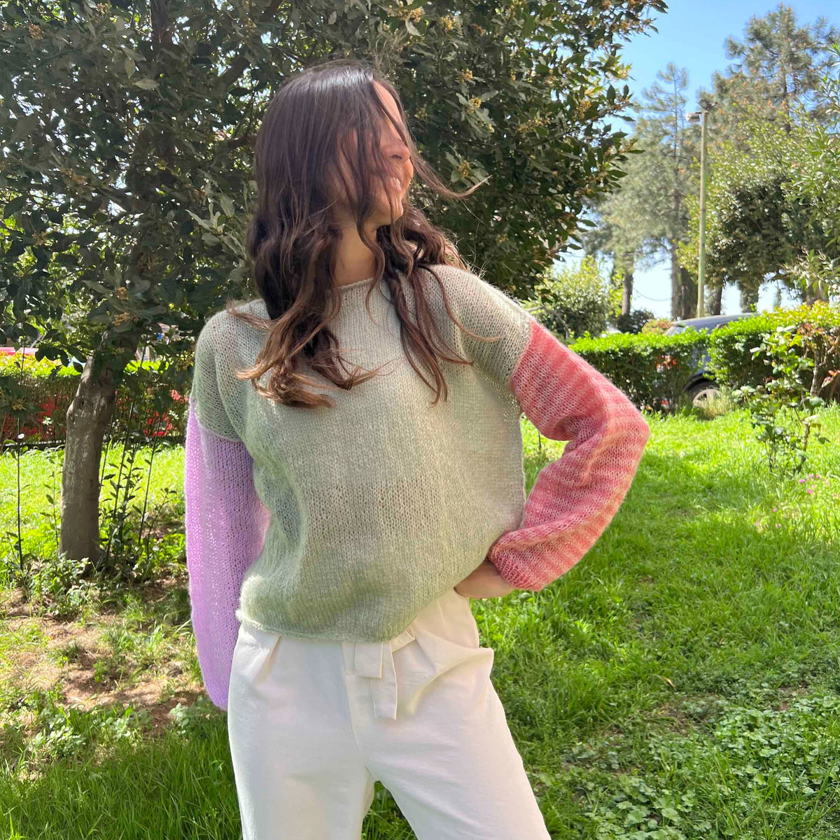 Sienna Mohair Sweater - Green / Pink /Lilac