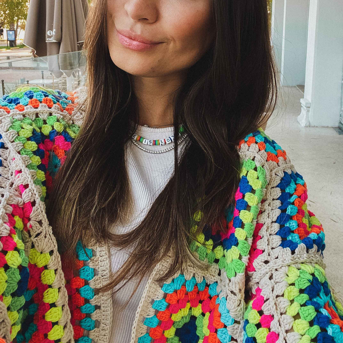 Luna Crochet Crop Cardigan - Neons / Ivory