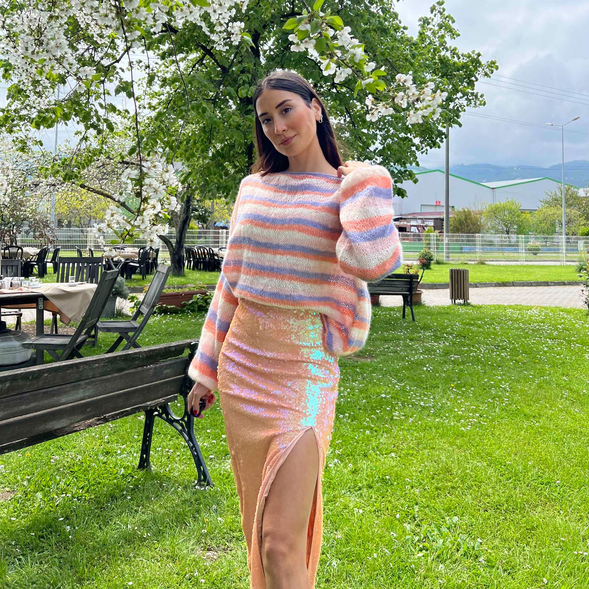 Amber Mohair Stripe Sweater - Peach / Lilac