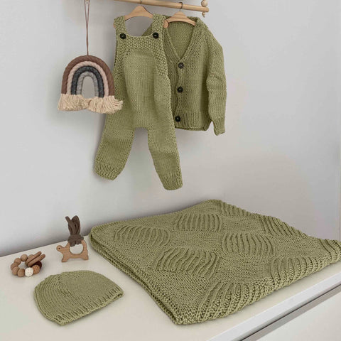 Sage Baby Romper, Cardigan, Blanket and Beanie Set - Green