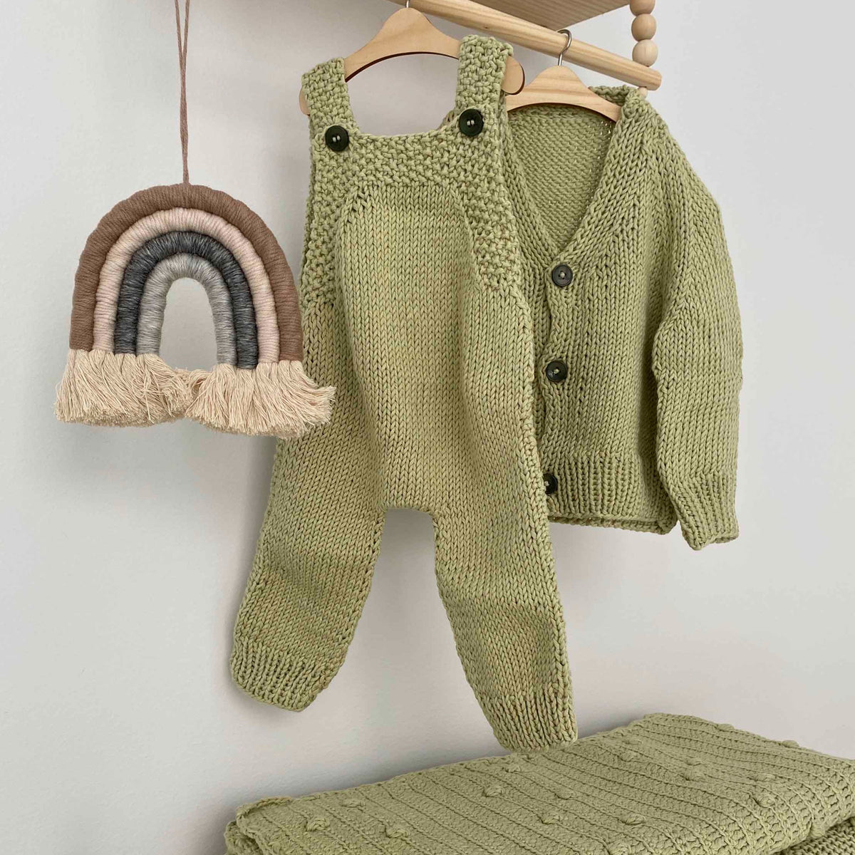 Sage Baby Romper, Cardigan, Blanket and Beanie Set - Green