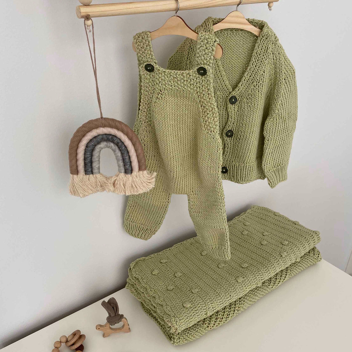 Sage Baby Romper, Cardigan, Blanket and Beanie Set - Green