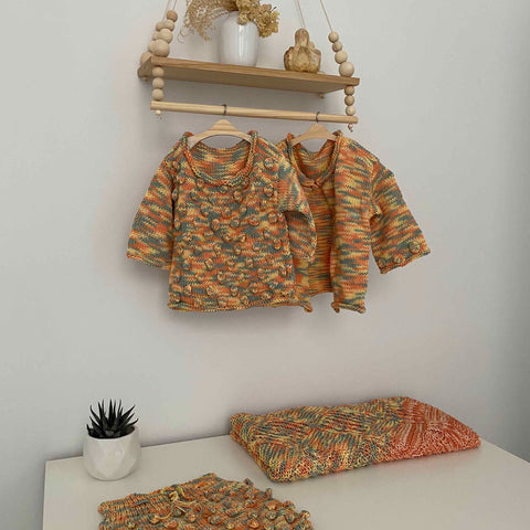 Elia Baby Cardigan, Sweater, Shorts and Blanket Set - Orange / Green