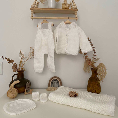 Snow Baby Romper, Cardigan, Beanie, Socks & Blanket Set - Off White