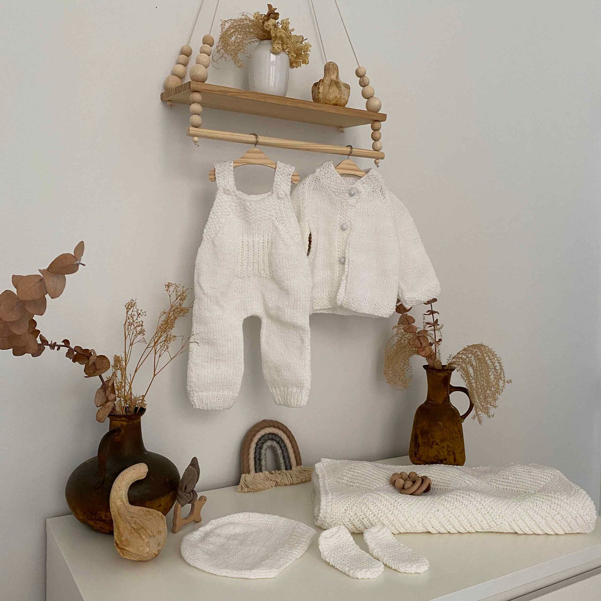 Snow Baby Romper, Cardigan, Beanie, Socks & Blanket Set - Off White