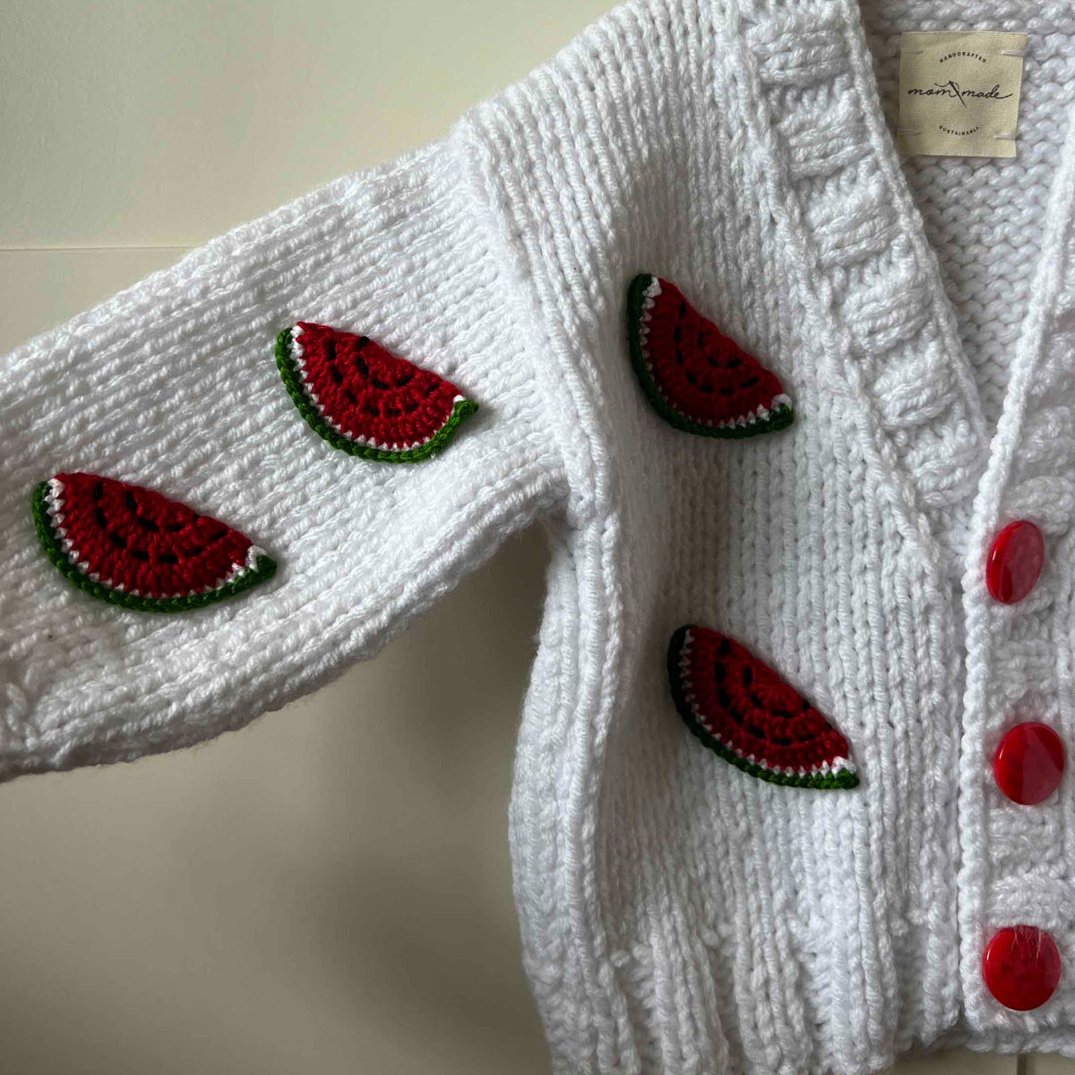 Watermelon Baby Cardigan - White