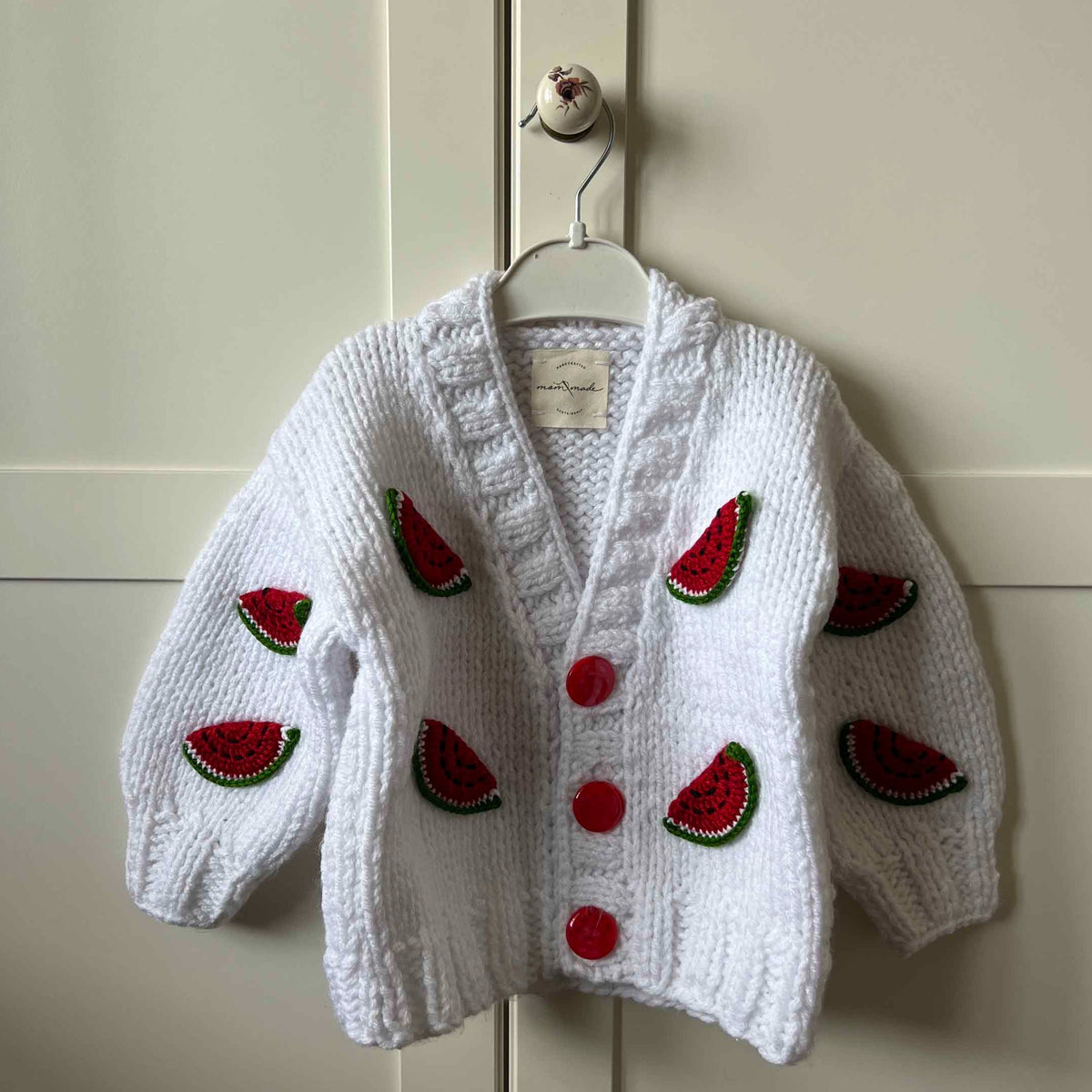 Watermelon Baby Cardigan - White