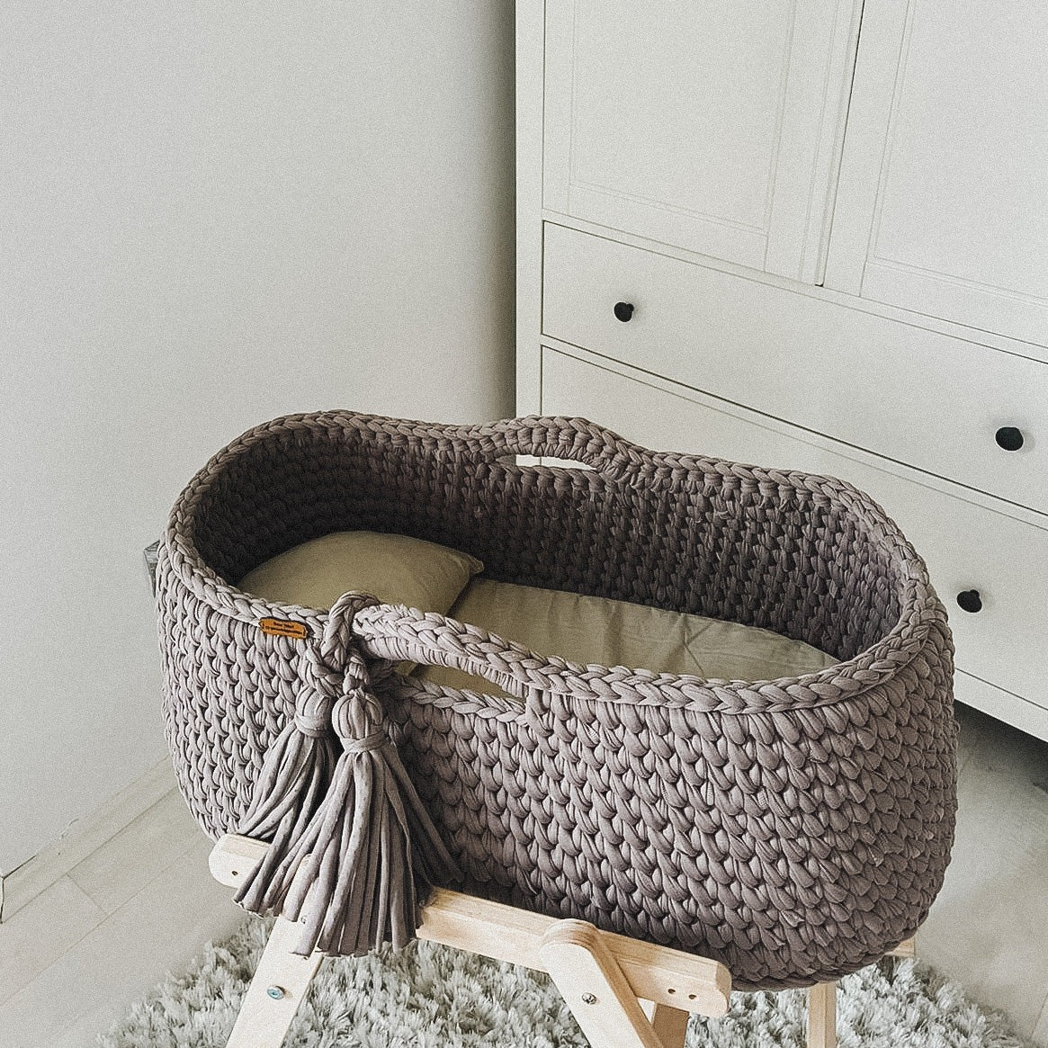 Angel Hand-Knitted Baby Bassinet - Light Brown