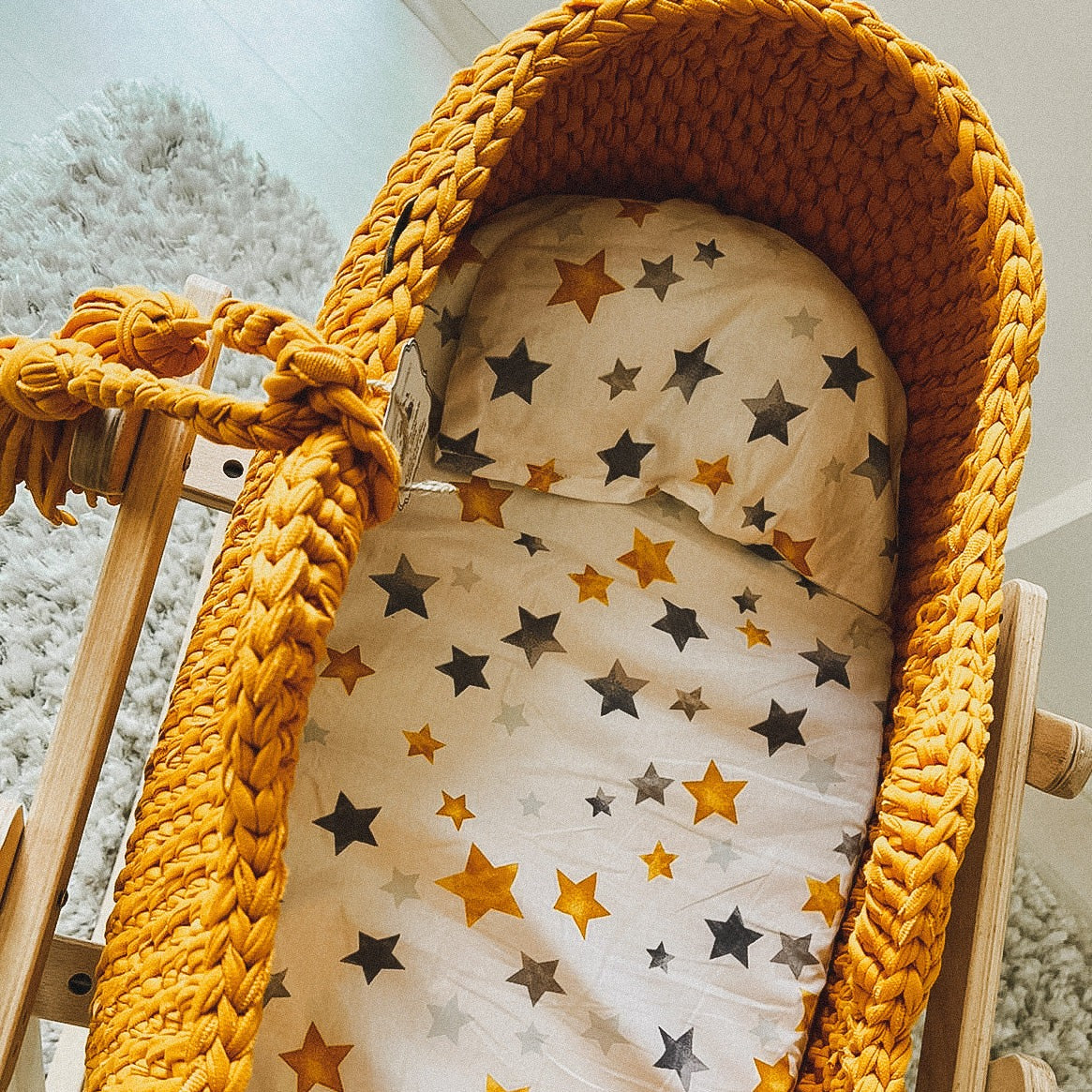 Angel Hand-Knitted Baby Bassinet - Mustard