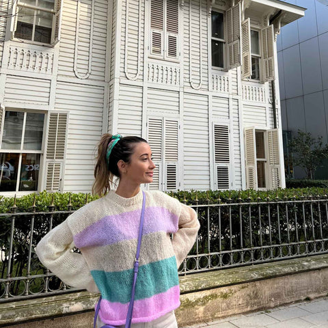 Evelyn Stripe Sweater / Cream - Lilac - Pink - Green