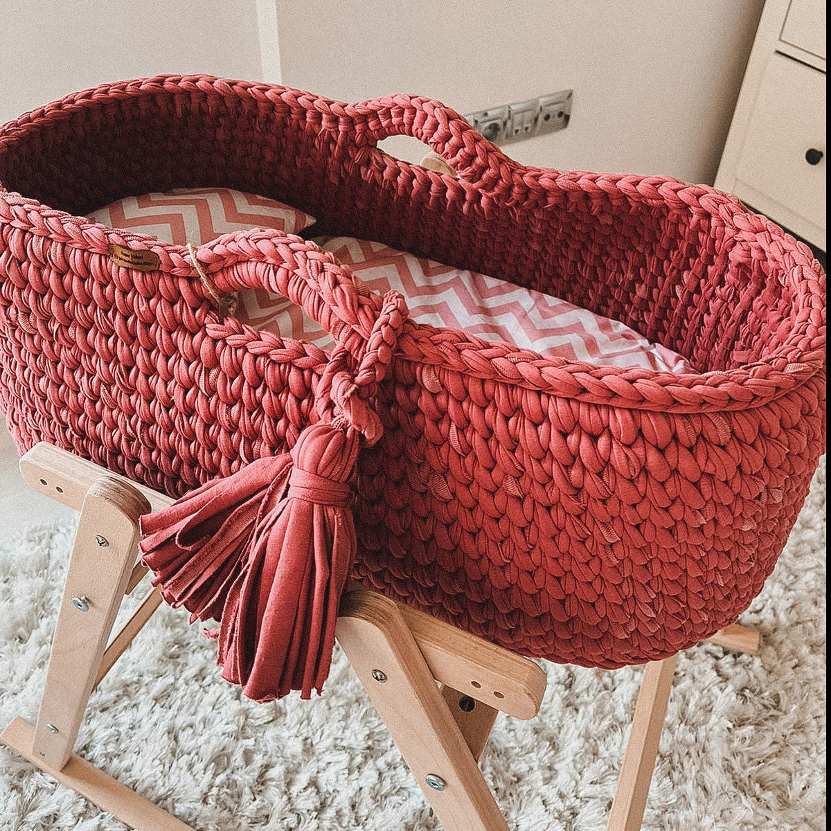 Angel Hand-Knitted Baby Bassinet - Cherry
