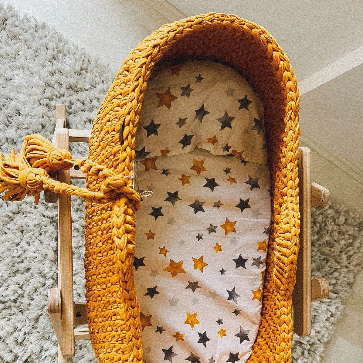 Angel Hand-Knitted Baby Bassinet - Mustard