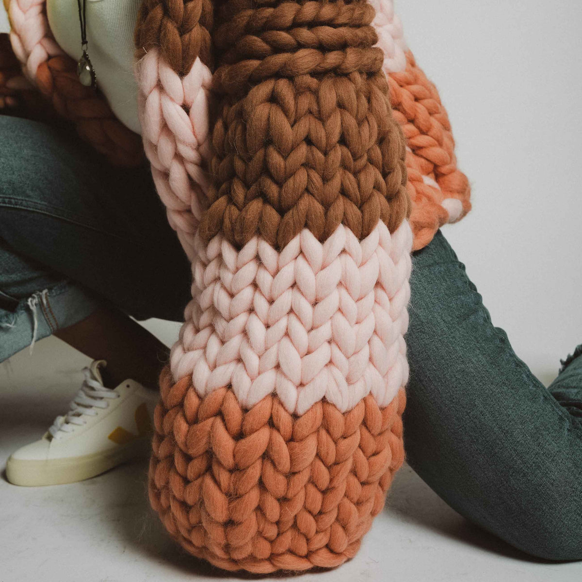 Earth Chunky Merino Cardigan ( Brown-Light Pink-Terracotta)