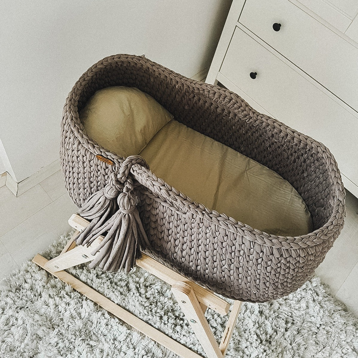 Angel Hand-Knitted Baby Bassinet - Light Brown